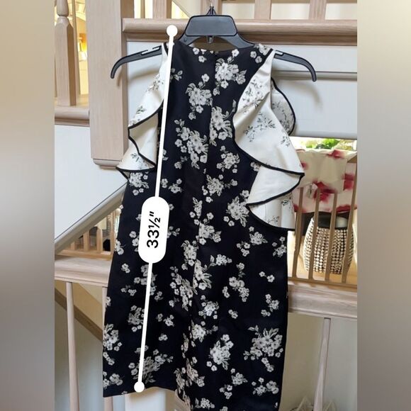 AMUR Jennifer Cold Shoulder Mini Dress in Black White Cherry Blossom Print 2 - Picture 9 of 15